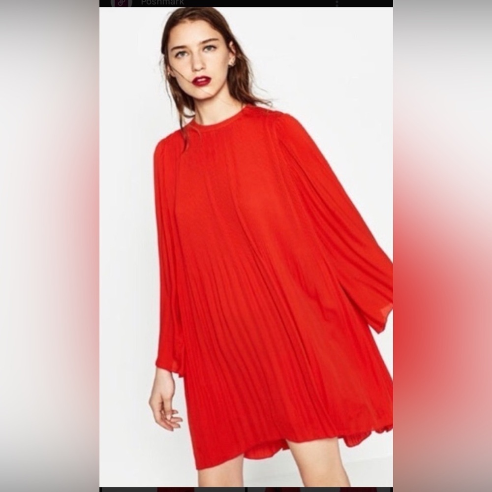 Zara Vibrant Red Long Sleeve Dress